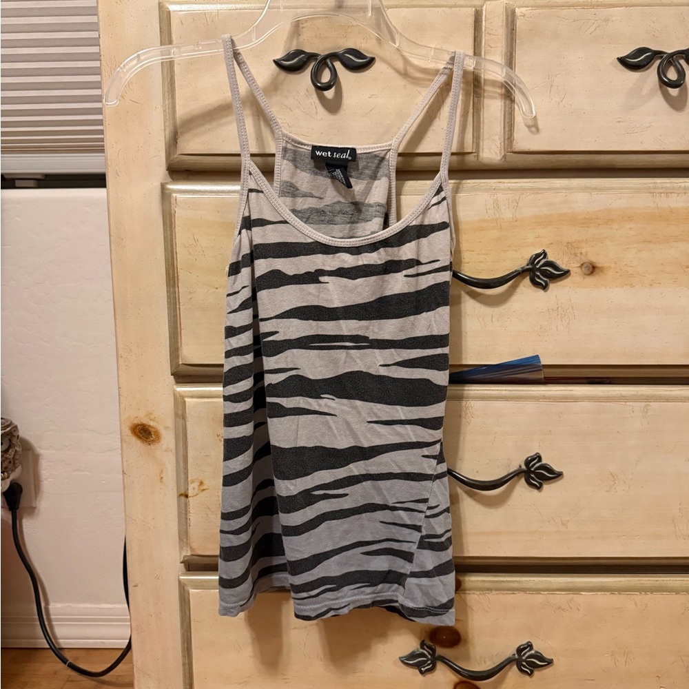 Wet Seal grey, white, black ombré zebra print tank top Size S